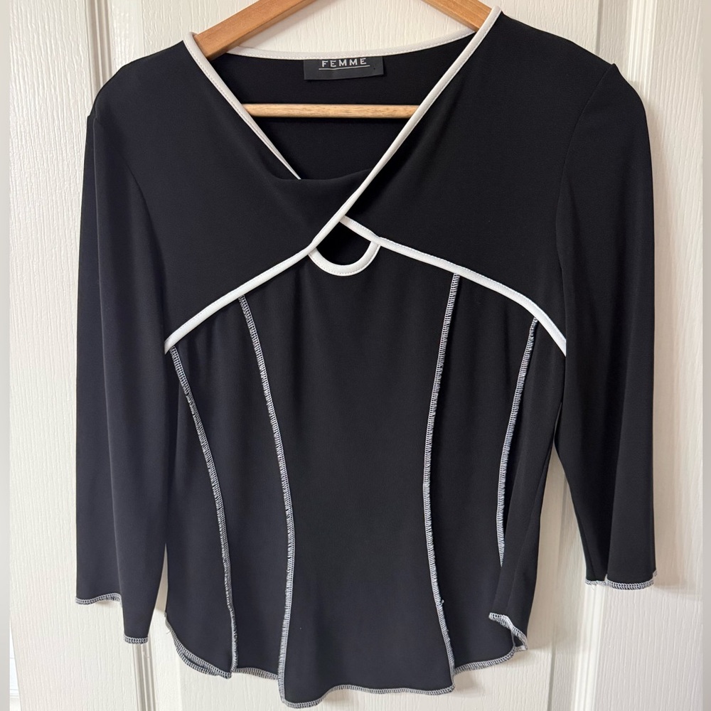 Femme Black Contrast Trim Top